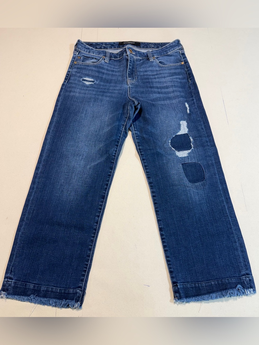 Relaxed Patchwork Women's Jeans - Blue